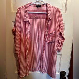 Pink and White Striped Button-Up Shirt